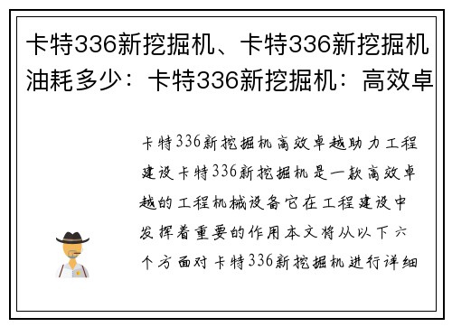 卡特336新挖掘机、卡特336新挖掘机油耗多少：卡特336新挖掘机：高效卓越，助力工程建设